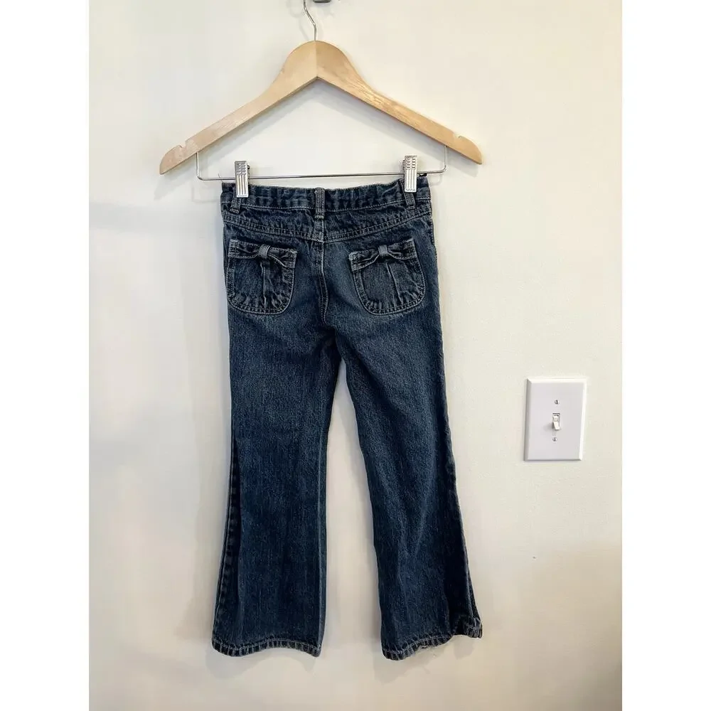 Gymboree Girls Bootcut Bow Pocket Jeans Size 8 Dark Wash Denim